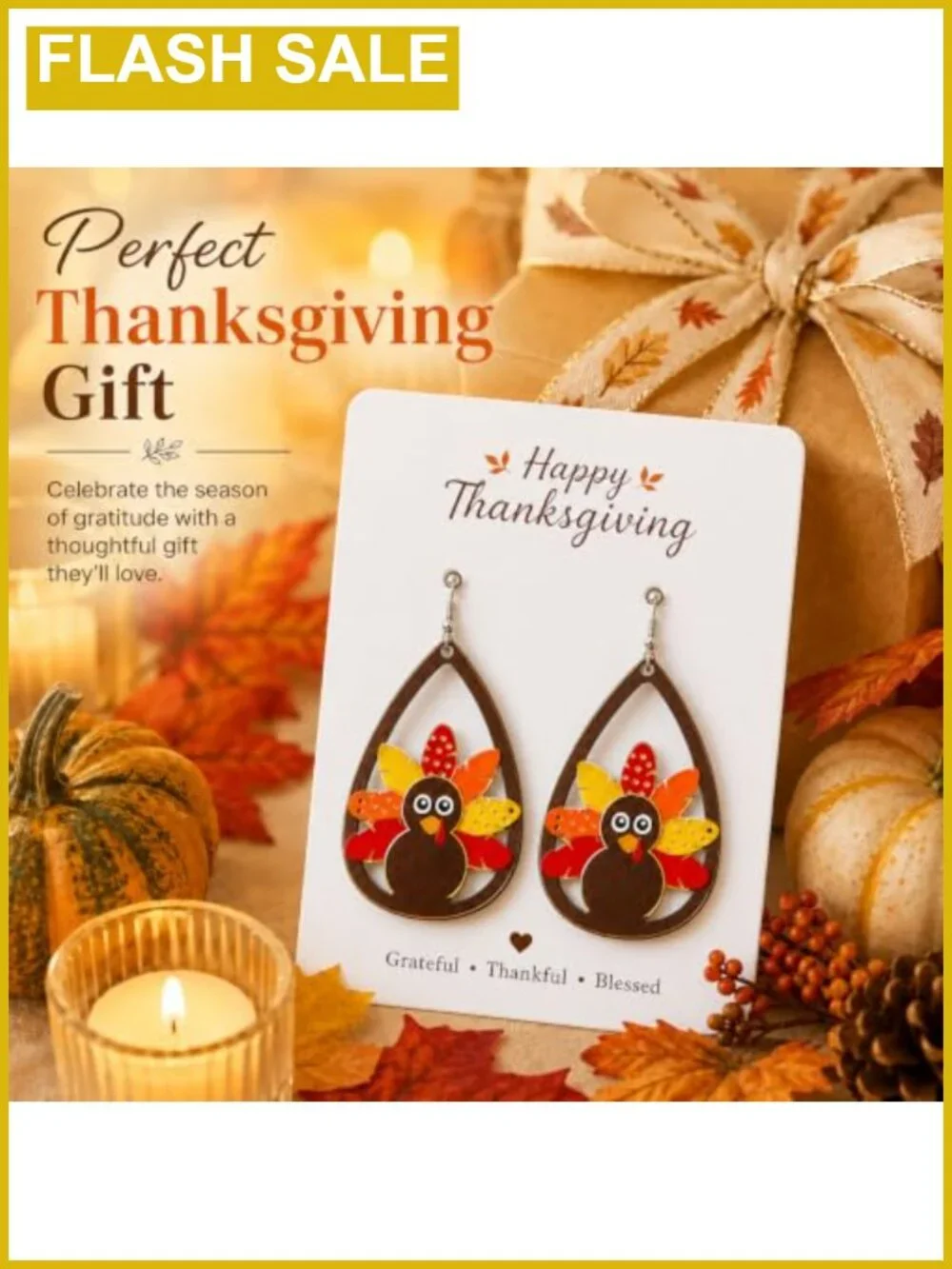 Thanksgiving Turkey Dangle Earrings Acrylic Teardrop French Wire Women's